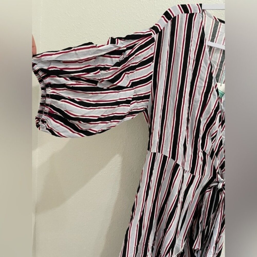 Umgee Ruffle Boho Mod Wrap Dress Feminine Puff Sleeve Asymmetrical Shabby Chic - Picture 3 of 8